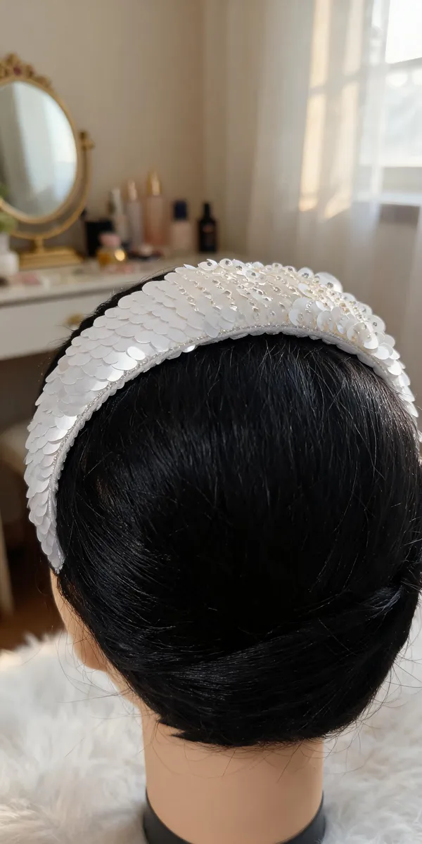 White_Polyester_Sequin_Padded_Hairband_For_Women