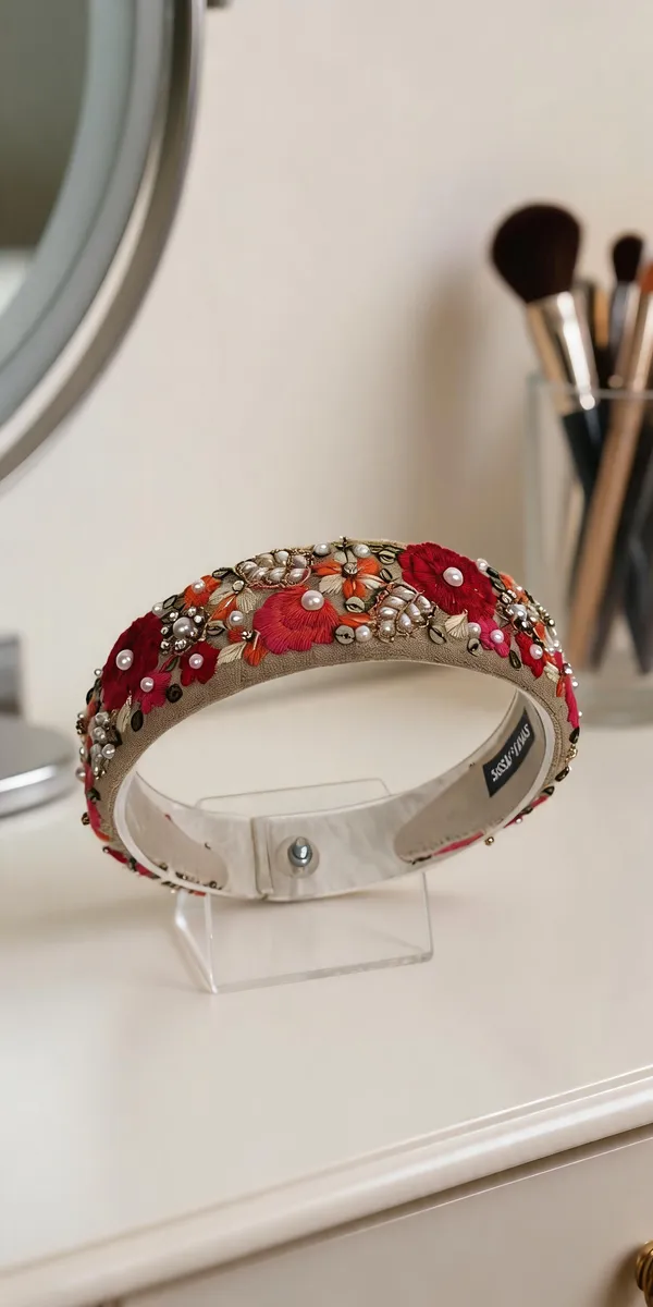 Beige_Cotton_Floral_Embroidered_Pearl_Hairband_For_Women