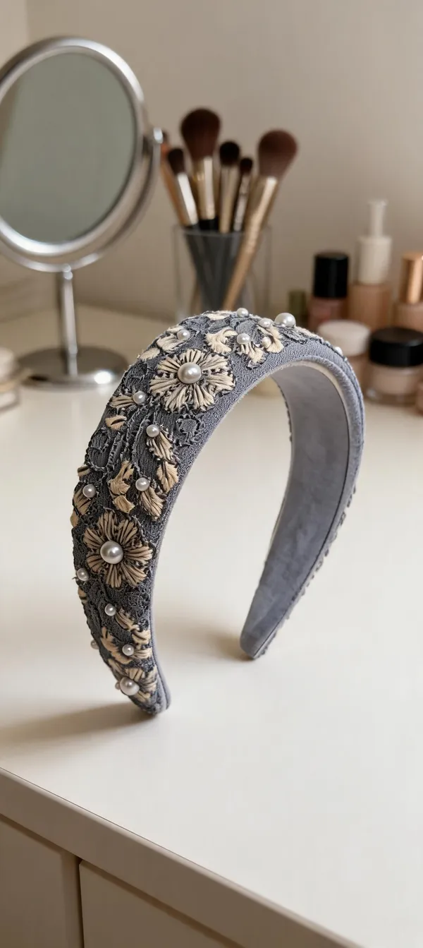 Grey_Cotton_Floral_Embroidered_Pearl_Hairband_For_Women
