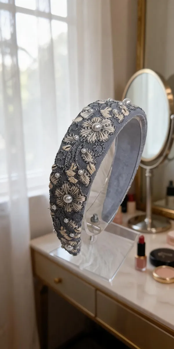 Grey_Cotton_Floral_Embroidered_Pearl_Hairband_For_Women