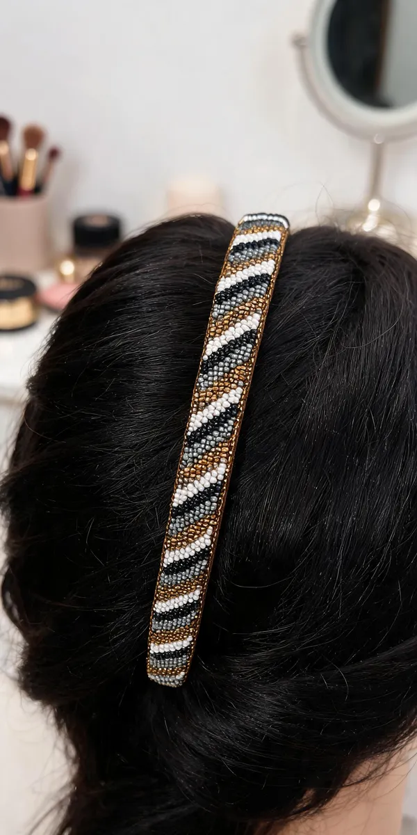 Multicolor_Satin_Beaded_Diagonal_Stripe_Hairband_For_Women
