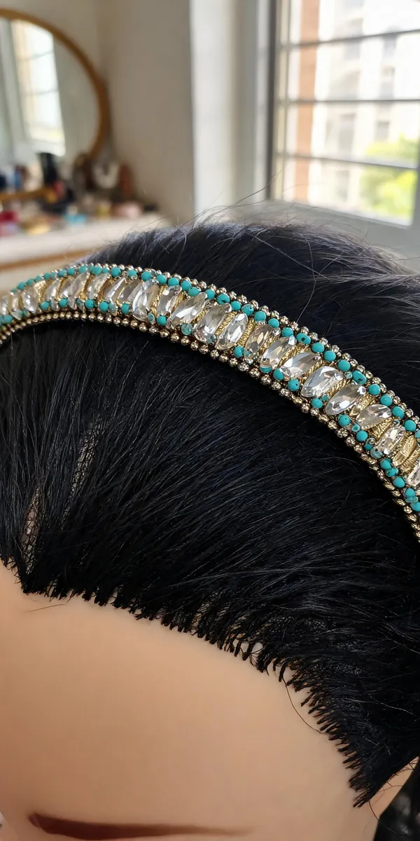 Turquoise_Beaded_Satin_Crystal_Embellished_Hairband_For_Women