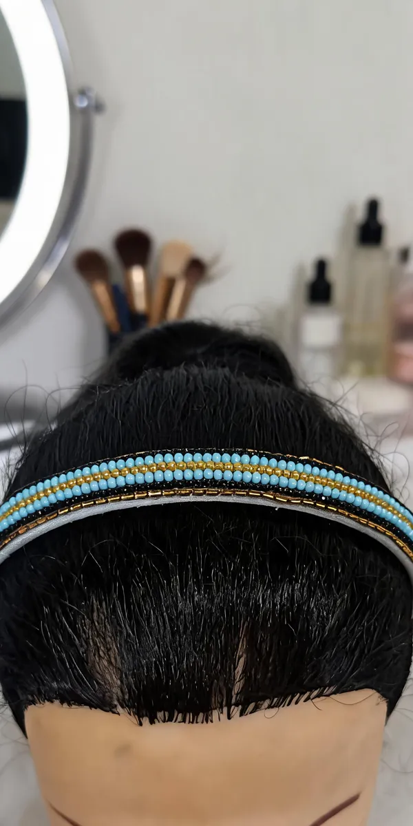 Blue_Gold_Beaded_Striped_Hairband_For_Women