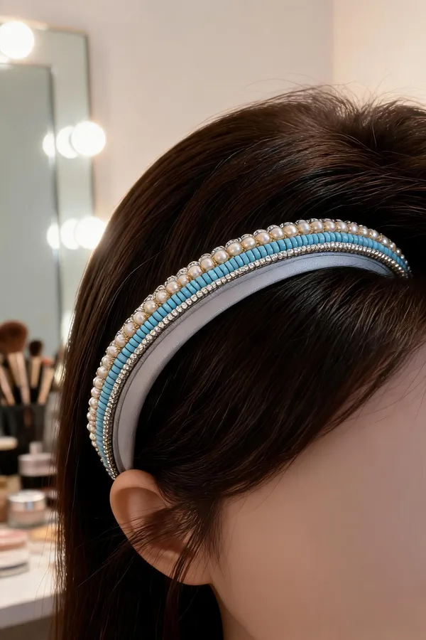Blue_Silver_Beaded_Pearl_Embellished_Hairband_For_Women