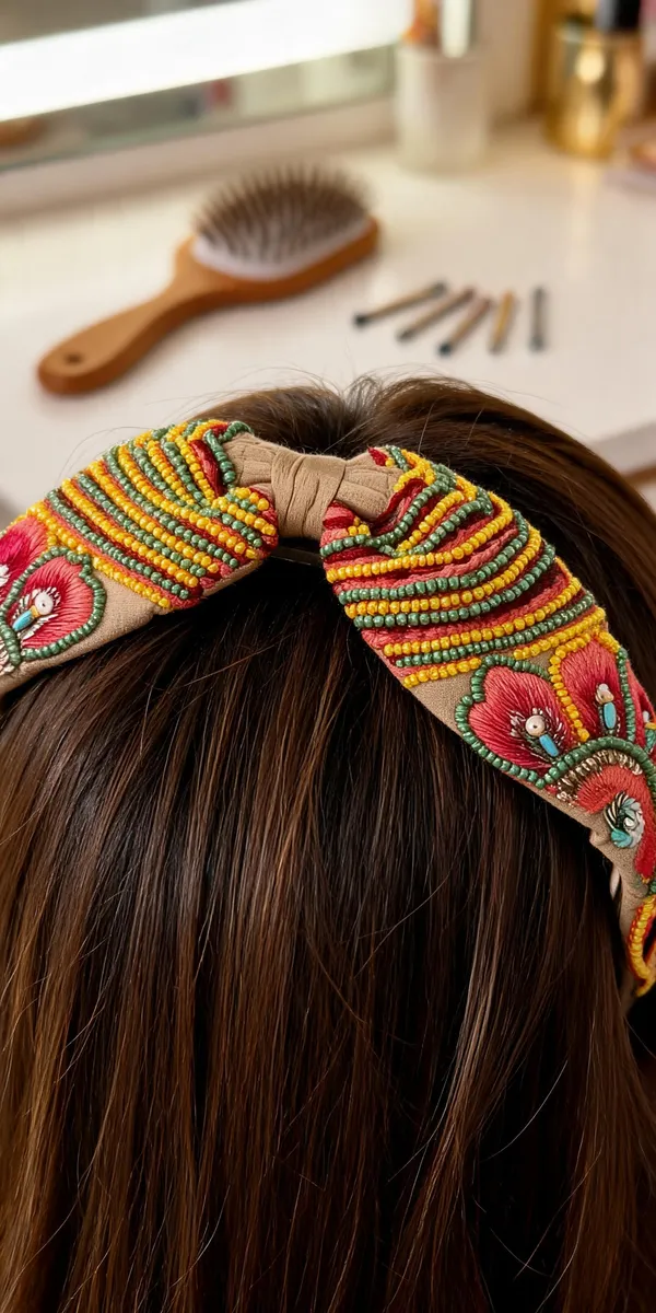 Beige_Cotton_Beaded_Floral_Knot_Headband_For_Women