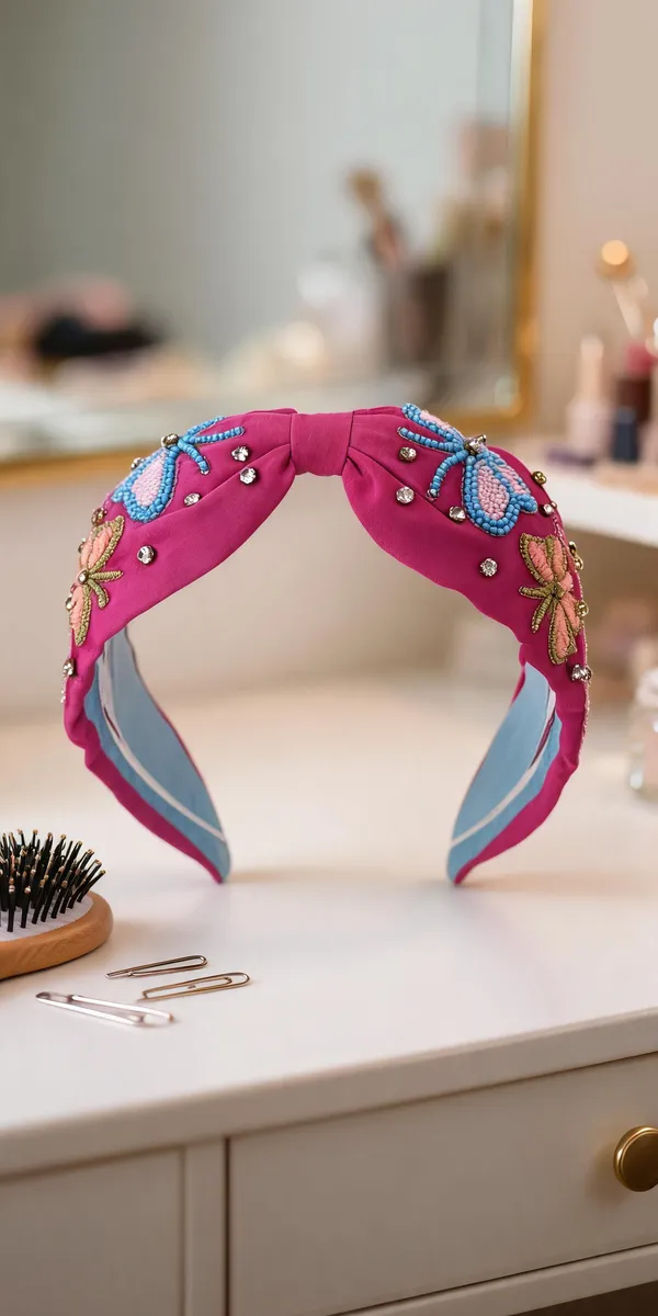 Pink_Cotton_Embroidered_Butterfly_Knot_Headband_For_Women