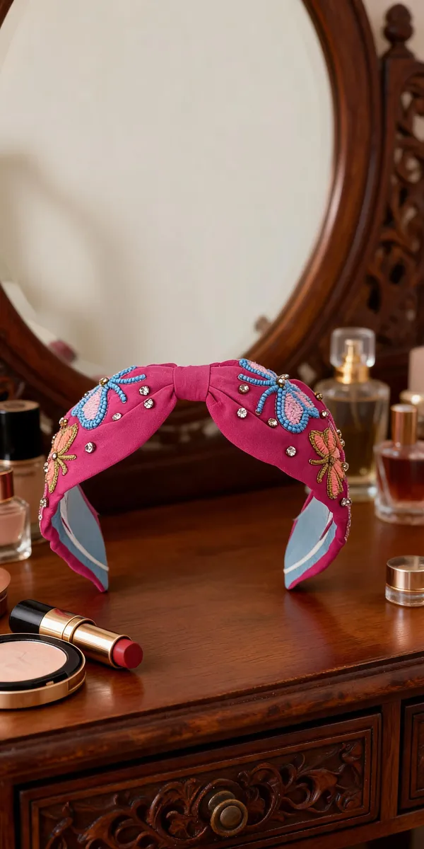 Pink_Cotton_Embroidered_Butterfly_Knot_Headband_For_Women
