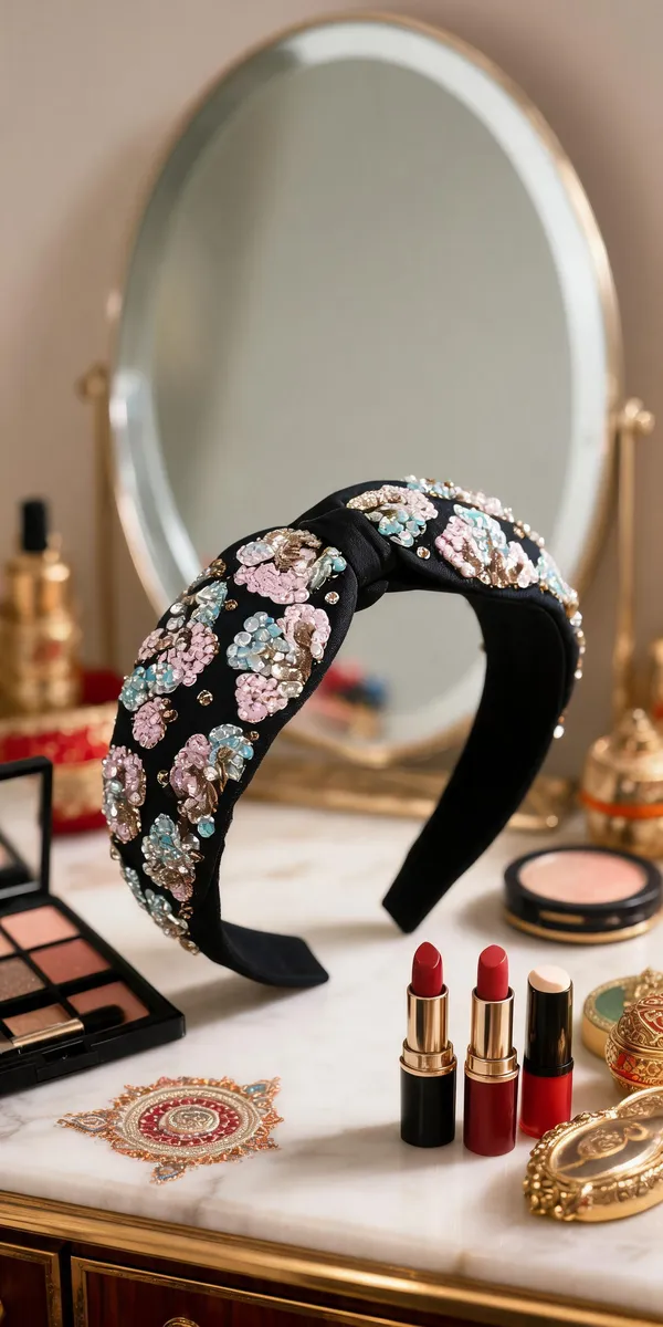 Black_Polyester_Sequin_Floral_Embellished_Wide_Headband_For_Women