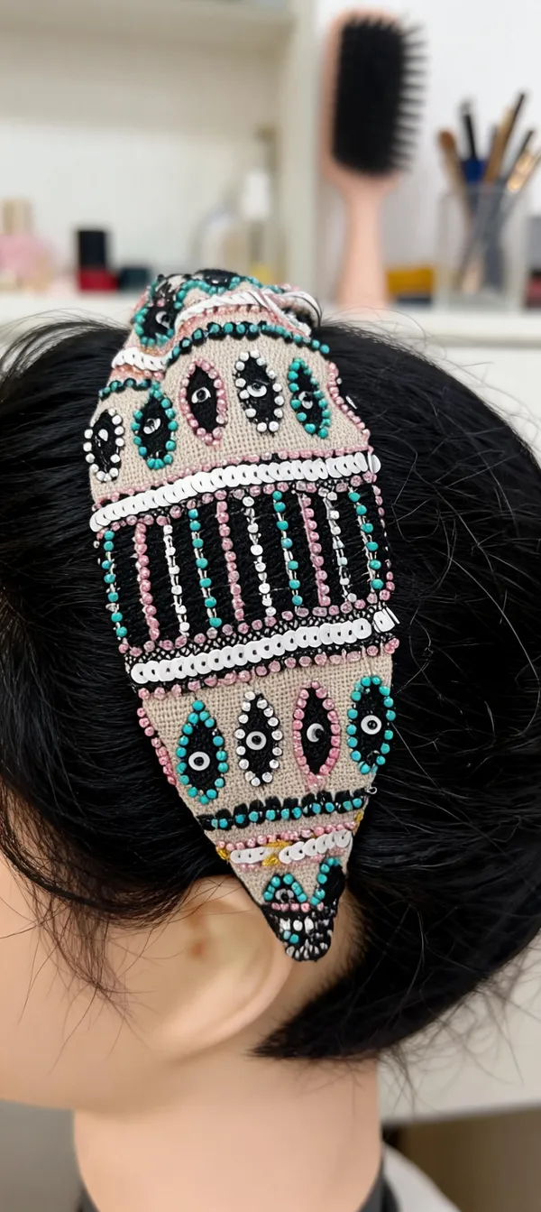 Multicolor_Cotton_Beaded_Embroidered_Wide_Knot_Headband_For_Women