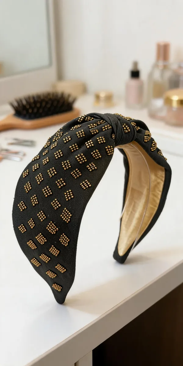 Black_Cotton_Beaded_Knot_Headband_For_Women