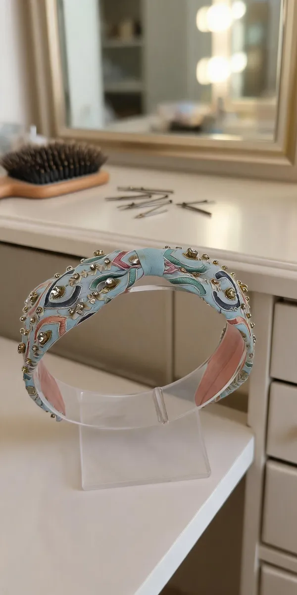 Blue_Cotton_Embroidered_Stone_Studded_Wide_Headband_For_Women