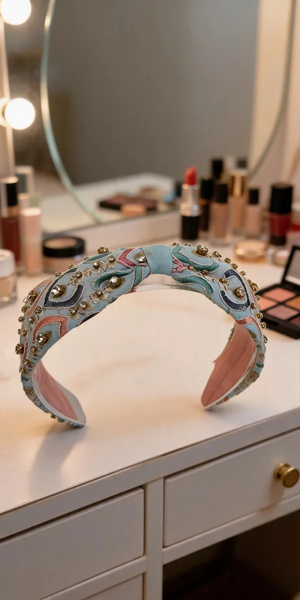 Blue_Cotton_Embroidered_Stone_Studded_Wide_Headband_For_Women