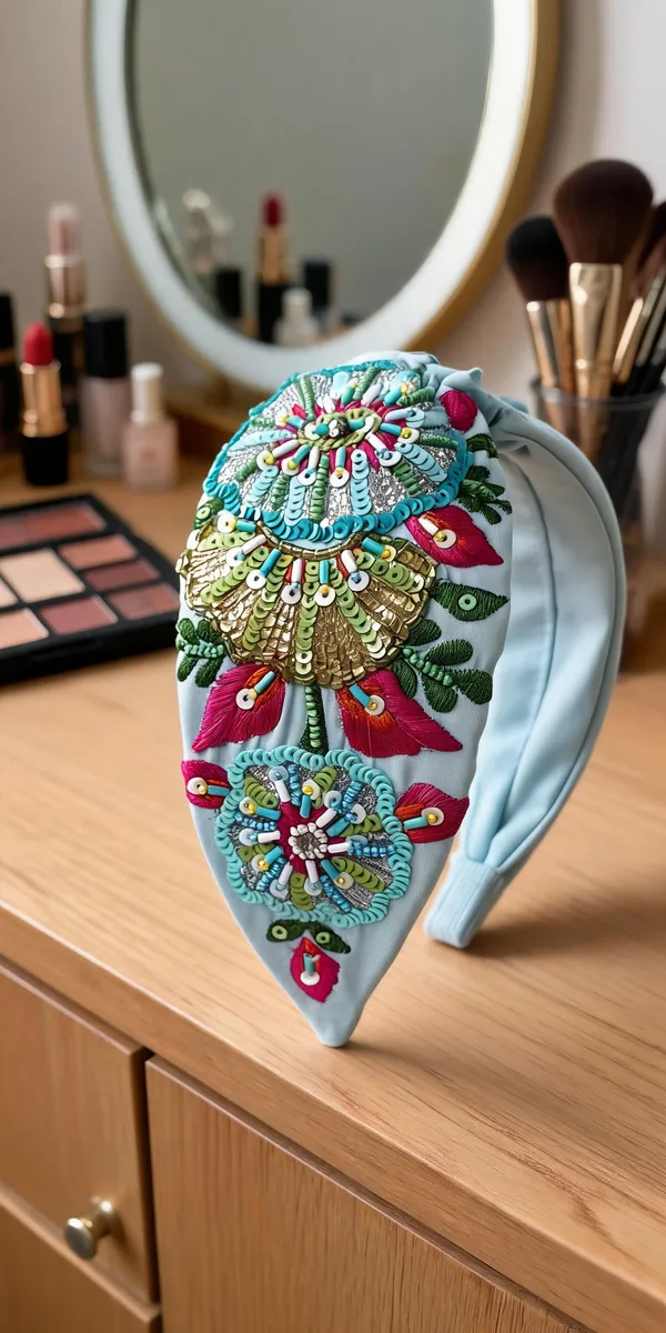 Sky_Blue_Cotton_Sequin_Floral_Embroidered_Knot_Headband_For_Women