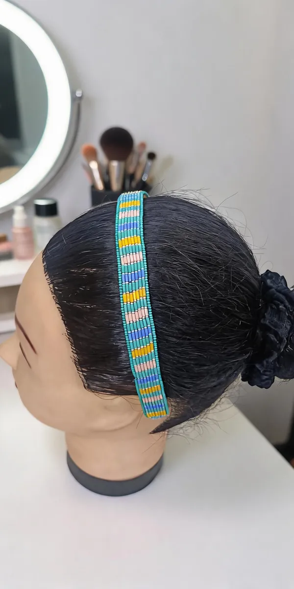 Turquoise_Beaded_Multicolor_Striped_Hairband_For_Women