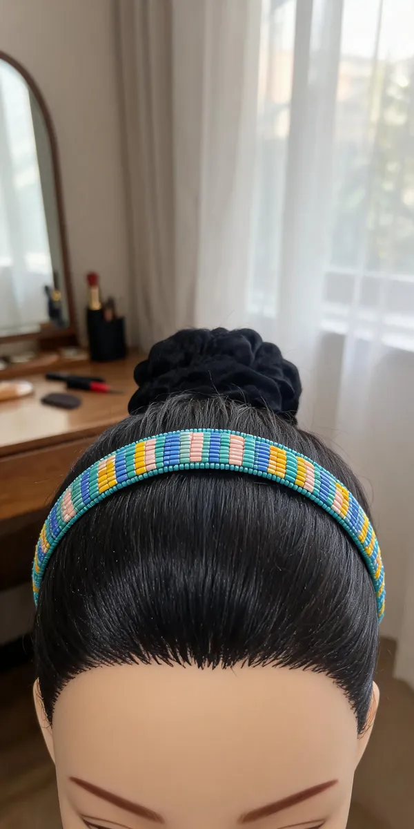 Turquoise_Beaded_Multicolor_Striped_Hairband_For_Women