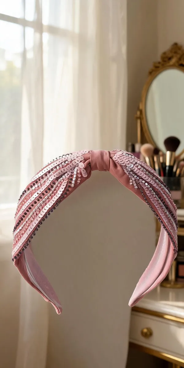 Pink_Sequin_Knotted_Hairband_For_Women