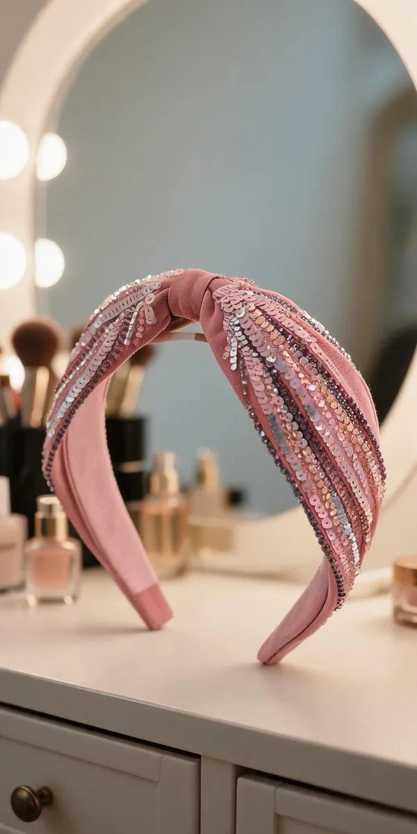 Pink_Sequin_Knotted_Hairband_For_Women