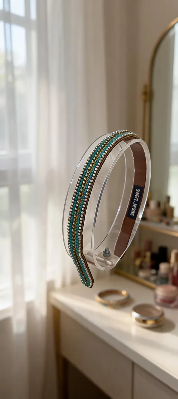 Turquoise_Satin_Beaded_Hairband_For_Women