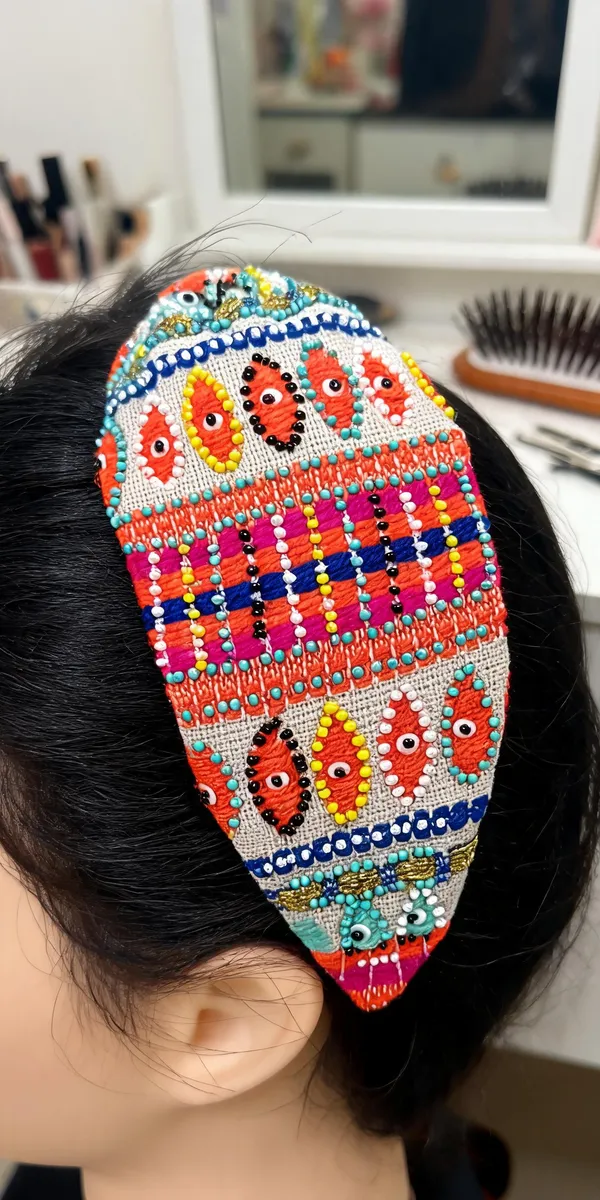 Multicolor_Cotton_Beaded_Tribal_Wide_Headband_For_Women