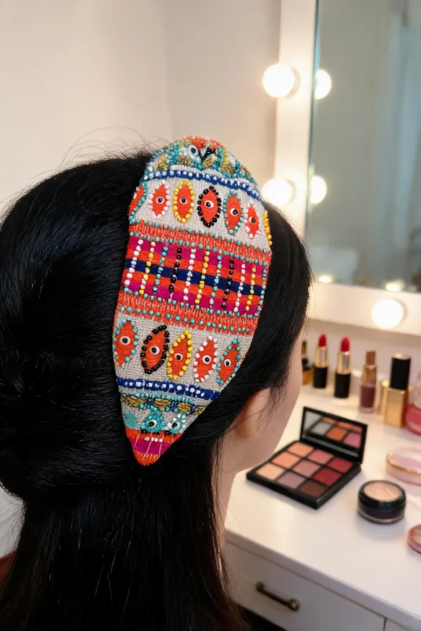 Multicolor_Cotton_Beaded_Tribal_Wide_Headband_For_Women
