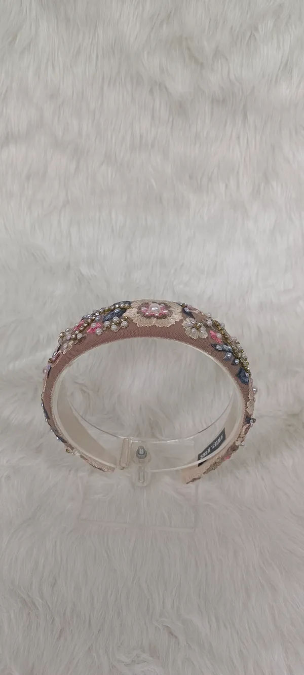 Beige_Cotton_Floral_Embroidered_Beaded_Padded_Headband_For_Women