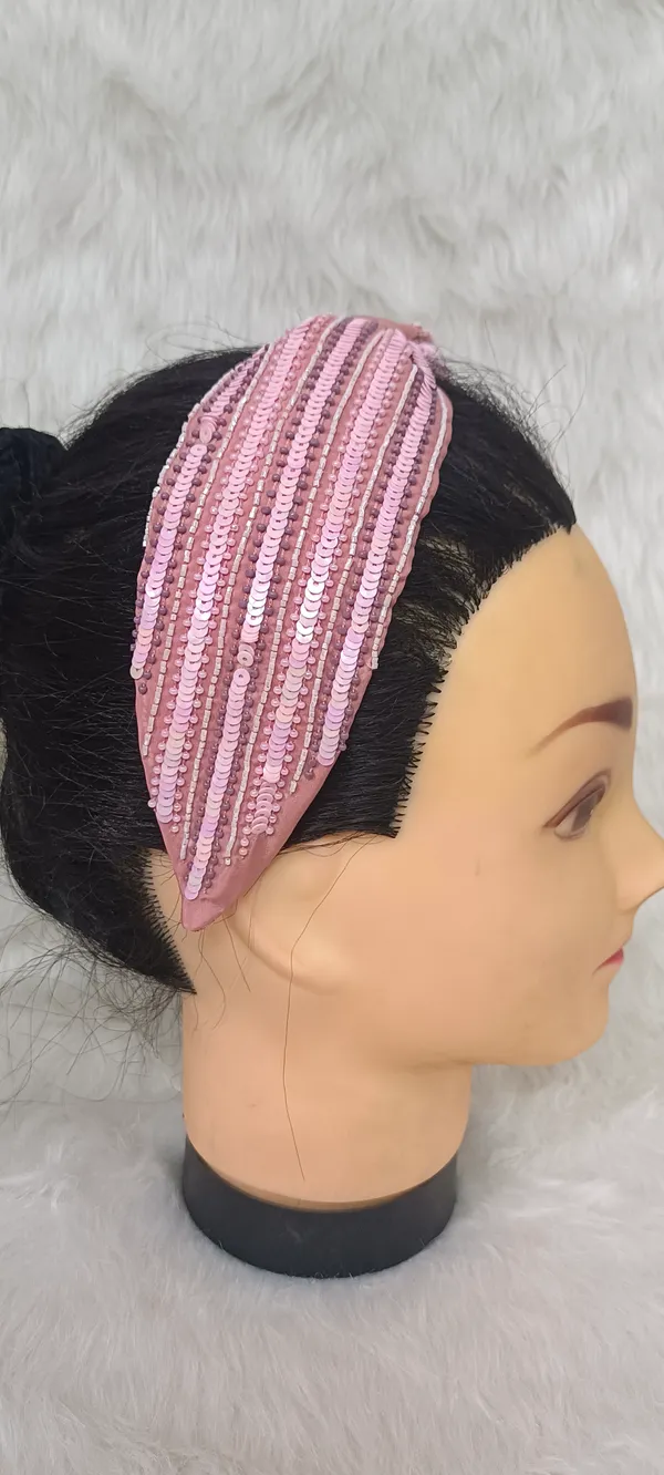 Pink_Polyester_Sequin_Knot_Hairband_For_Women