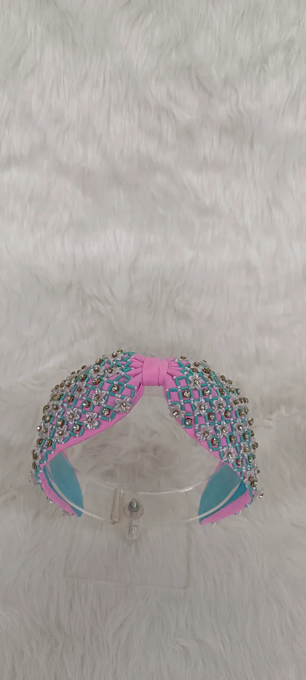 Pink_Satin_Beaded_Bow_Hairband_For_Women