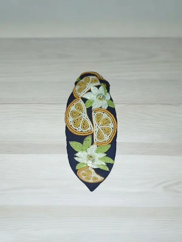 Navy_Cotton_Beaded_Citrus_Embroidered_Padded_Headband_For_Women