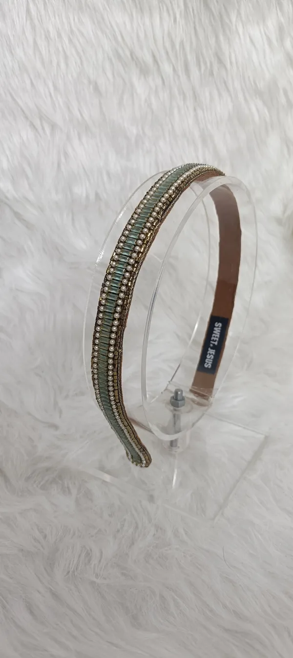 Green_Satin_Beaded_Pearl_Embellished_Hairband_For_Women