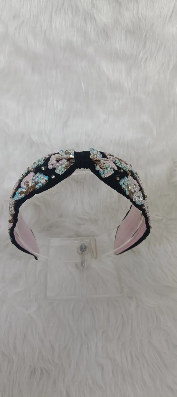 Black_Polyester_Sequin_Floral_Embellished_Wide_Headband_For_Women