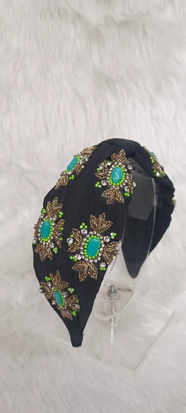 Black_Cotton_Turquoise_Stone_Embellished_Knot_Headband_For_Women