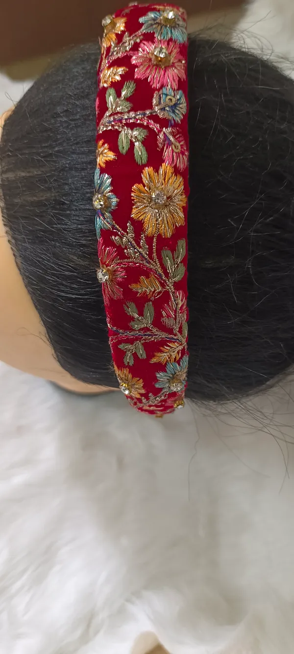Red_Cotton_Floral_Embroidered_Wide_Hairband_For_Women