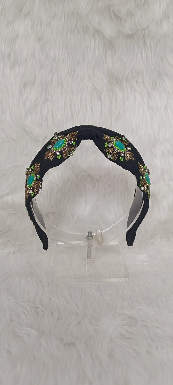 Black_Cotton_Turquoise_Stone_Embellished_Knot_Headband_For_Women