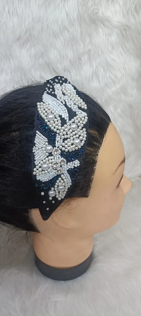 Black_Cotton_Pearl_Embellished_Leaf_Pattern_Hairband_For_Women