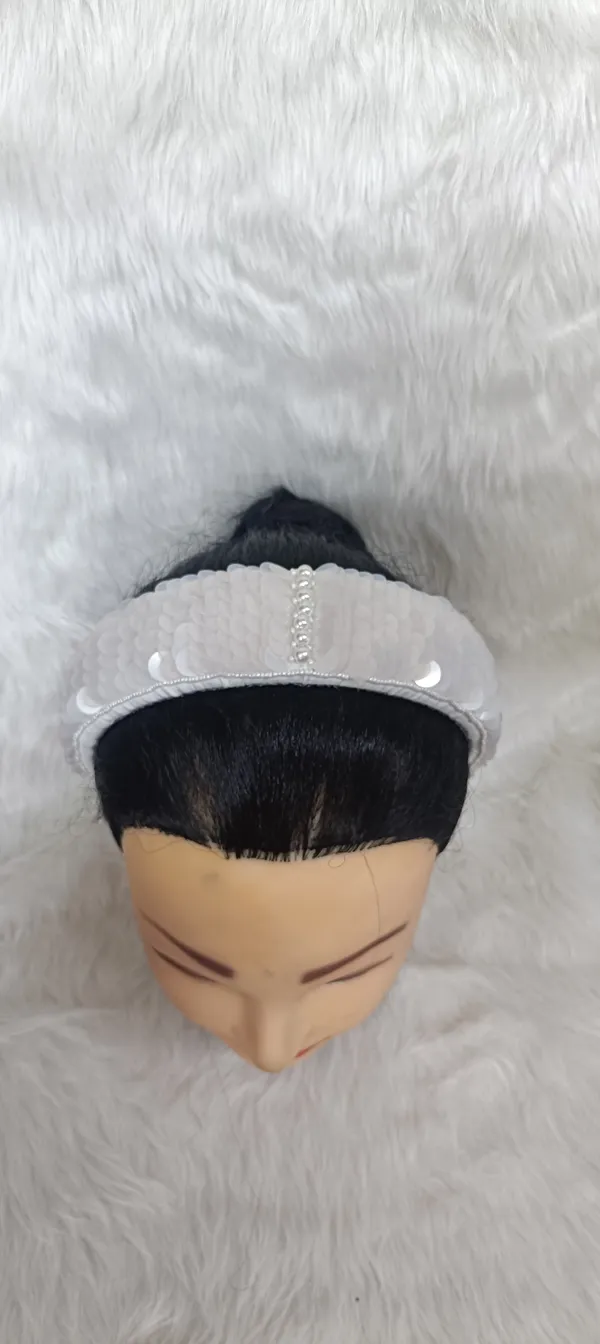 White_Polyester_Sequin_Padded_Hairband_For_Women