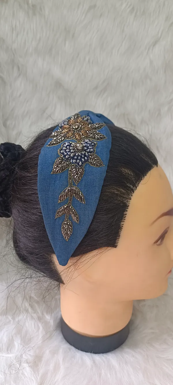 Blue_Denim_Beaded_Floral_Knot_Headband_For_Women
