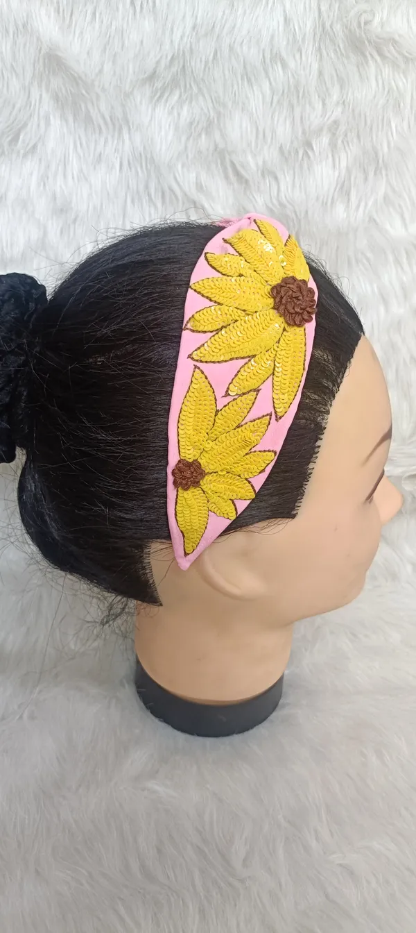 Pink_Cotton_Sunflower_Embroidered_Knot_Headband_For_Women