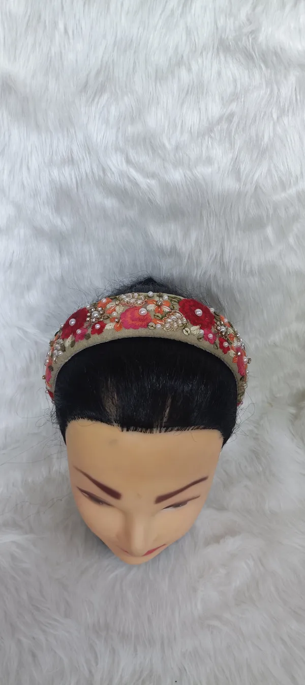 Beige_Cotton_Floral_Embroidered_Pearl_Hairband_For_Women