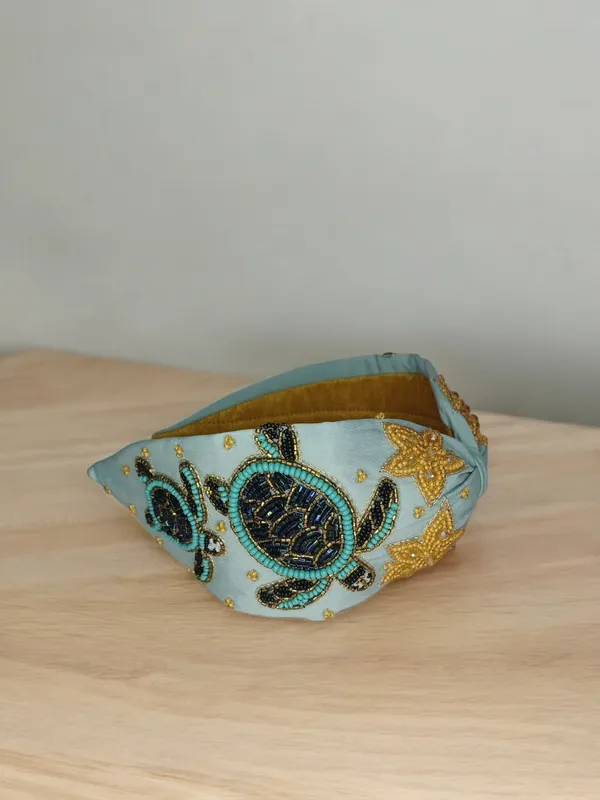 Turquoise_Cotton_Beaded_Turtle_Knot_Headband_For_Women