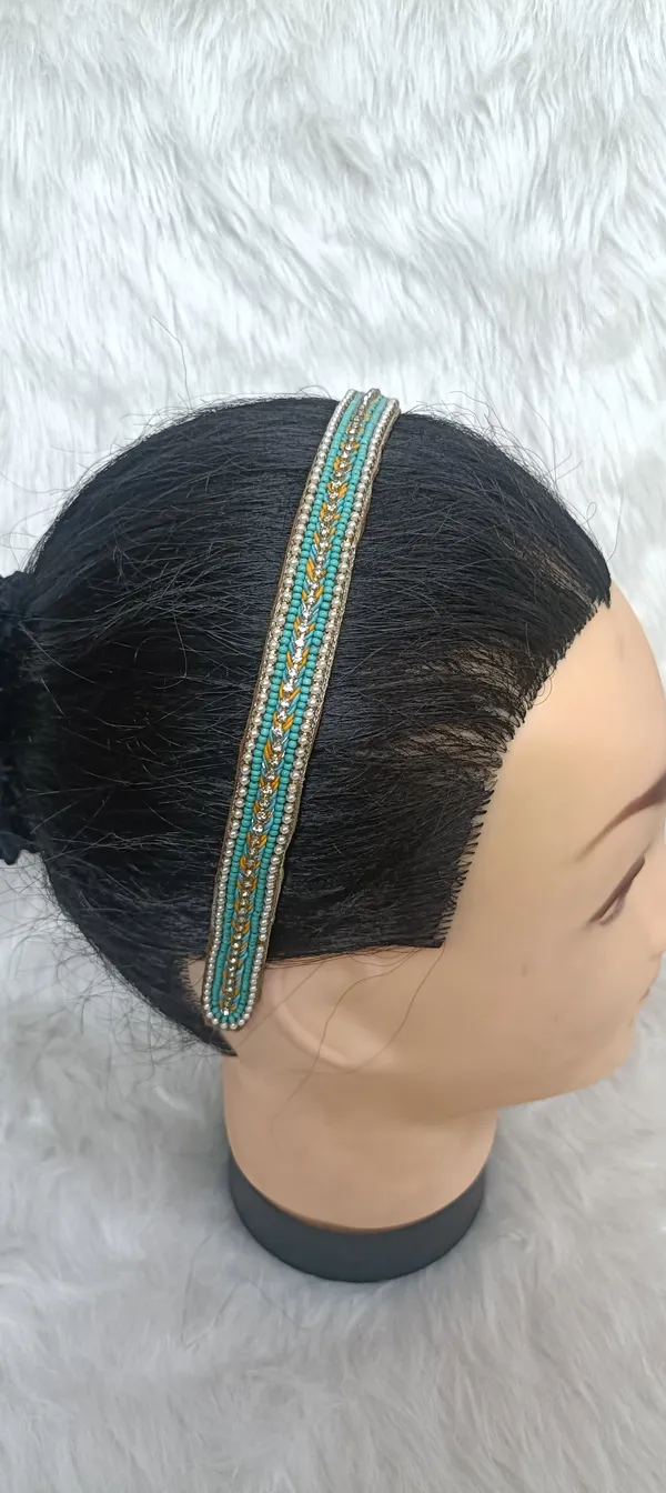 Turquoise_Satin_Beaded_Hairband_For_Women