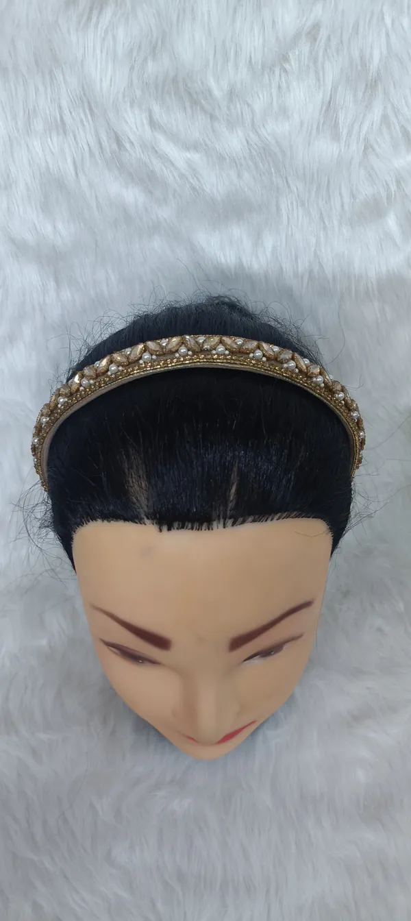 Gold_Satin_Beaded_Pearl_Leaf_Hairband_For_Women