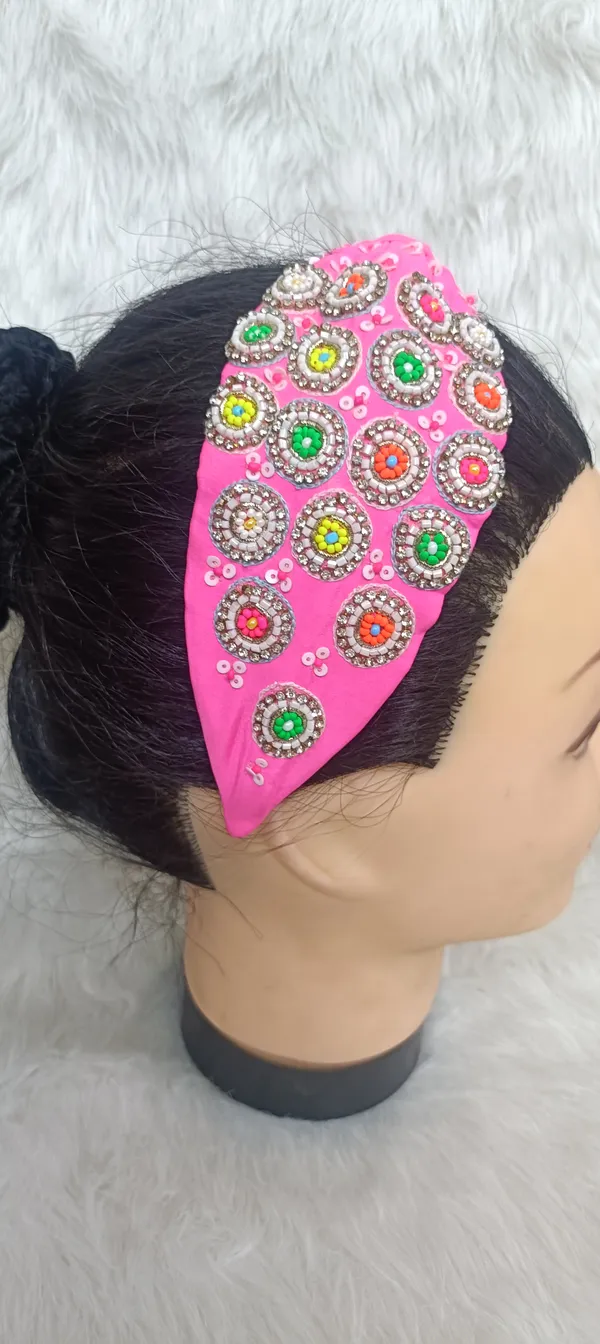Pink_Cotton_Beaded_Floral_Knot_Headband_For_Women