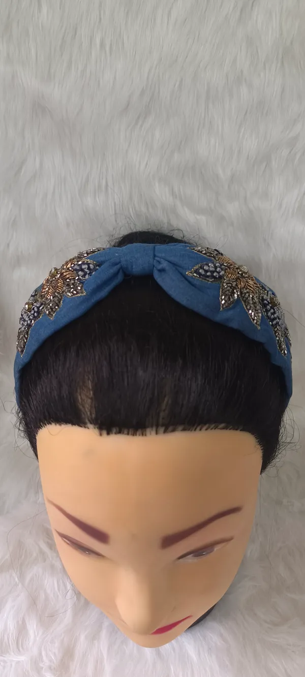 Blue_Denim_Beaded_Floral_Knot_Headband_For_Women