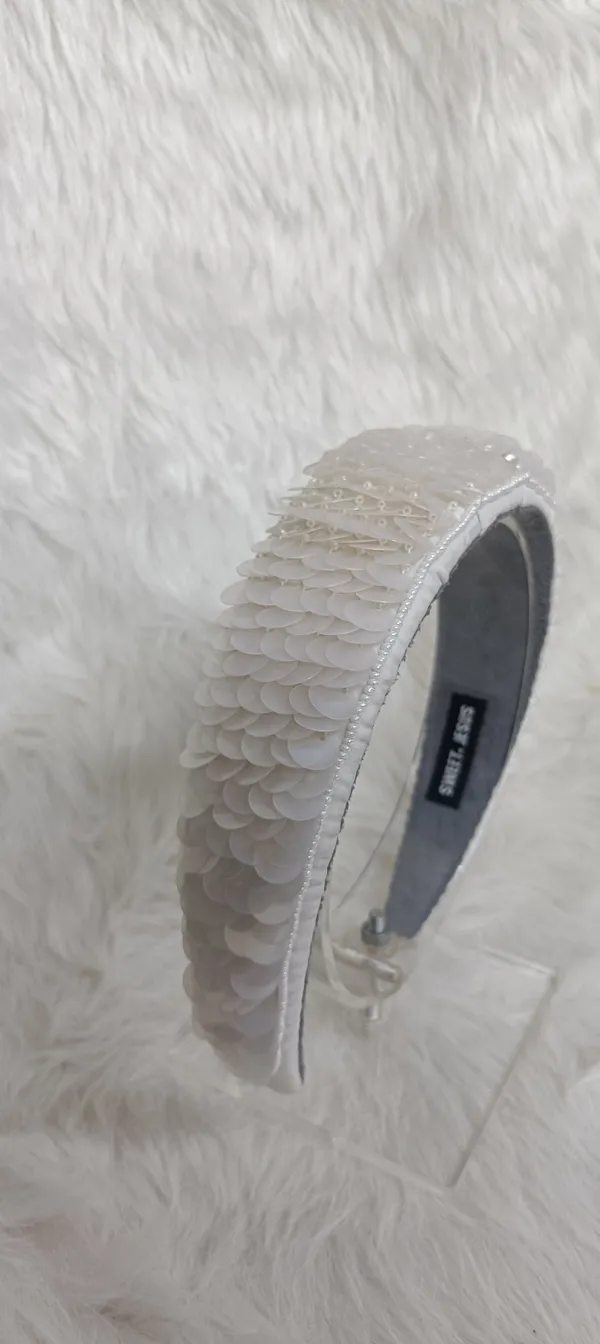 White_Polyester_Sequin_Padded_Hairband_For_Women