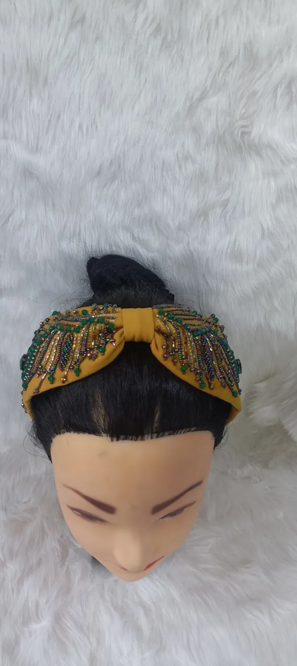 Yellow_Cotton_Beaded_Peacock_Feather_Headband_For_Women