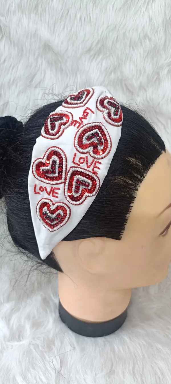 White_Cotton_Sequin_Heart_Embroidered_Knot_Headband_For_Women