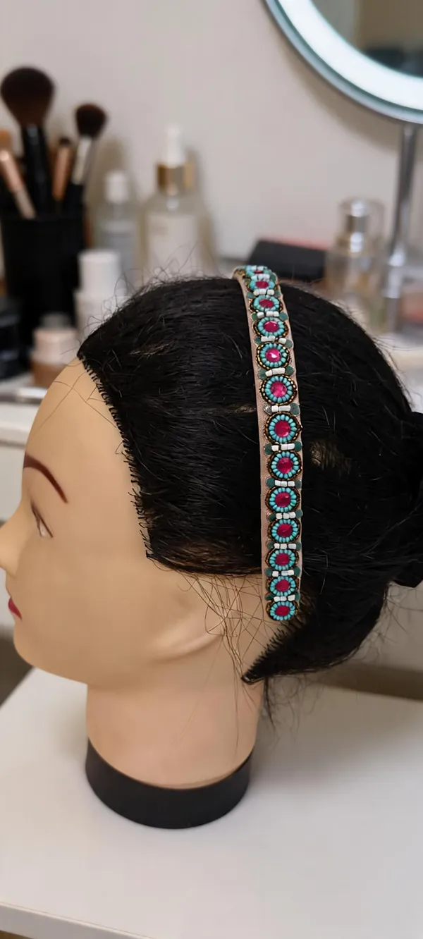 Turquoise_Pink_Satin_Beaded_Embellished_Hairband_For_Women