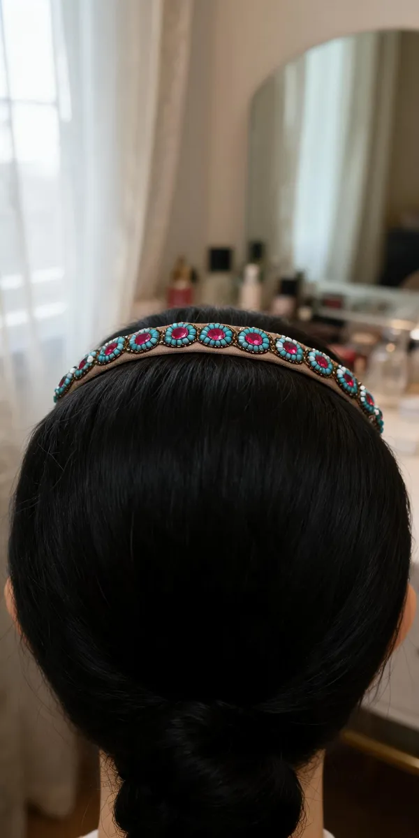 Turquoise_Pink_Satin_Beaded_Embellished_Hairband_For_Women