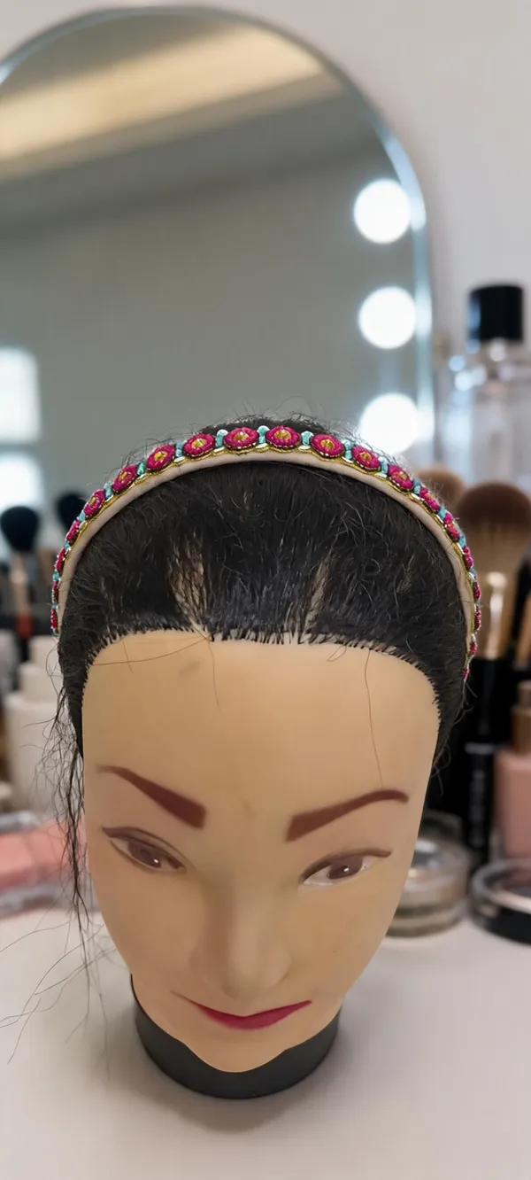 Pink_Satin_Beaded_Embellished_Hairband_For_Women