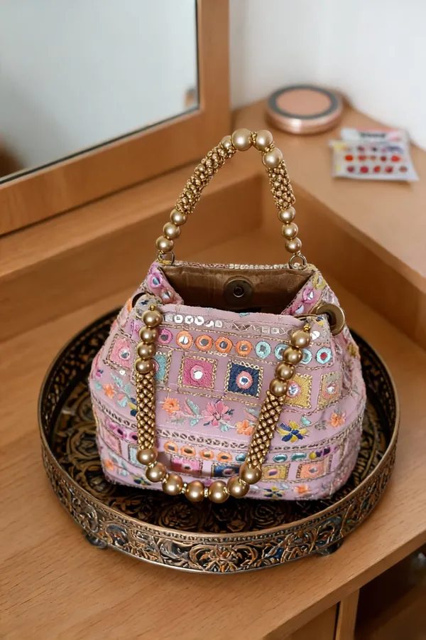 Pink_Cotton_Embroidered_Mirror_Work_Beaded_Handle_Potli_Handbag_For_Women